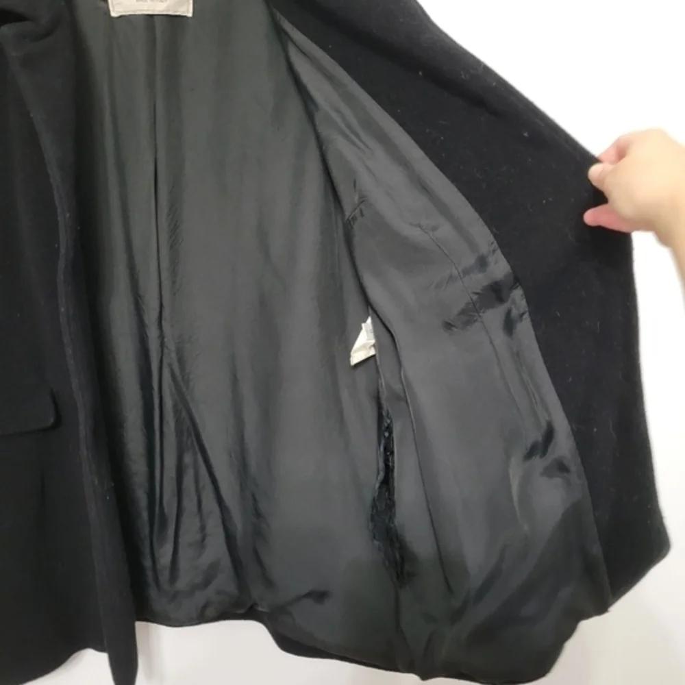 An Fere Women's‎ Black Wool Angora Collared Lined Coat Made in Italy Sz 46 US 12